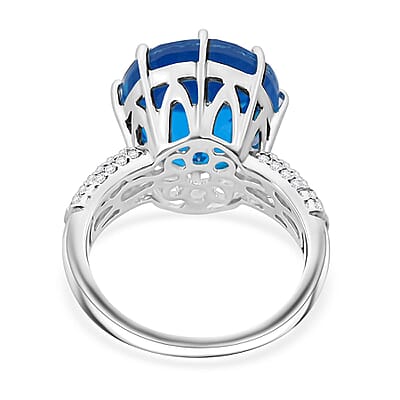 Caribbean Quartz (Triplet) and White Zircon 12.40 ctw Ring in Rhodium Sterling Silver (Size 10.0)