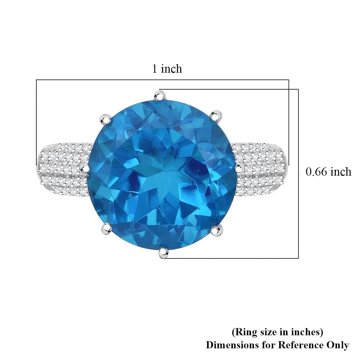 Caribbean Quartz (Triplet) and White Zircon 12.40 ctw Ring in Rhodium Sterling Silver (Size 10.0)