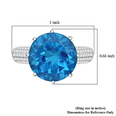 Caribbean Quartz (Triplet) and White Zircon 12.40 ctw Ring in Rhodium Sterling Silver (Size 10.0)