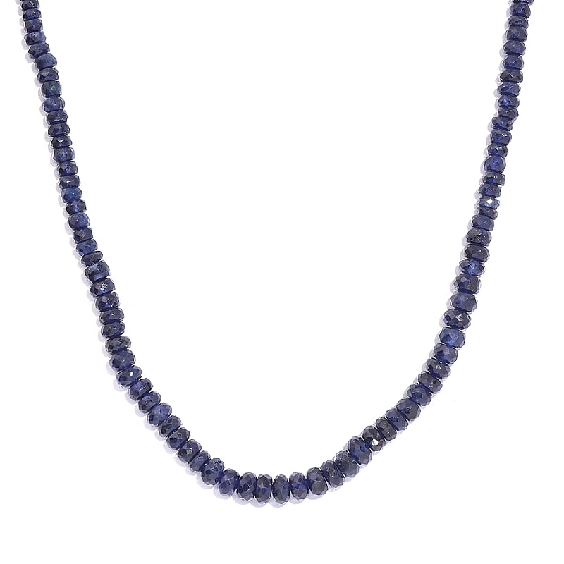Blue Sapphire Beaded 84.00 ctw Necklace 18 Inches in Rhodium Over Sterling Silver