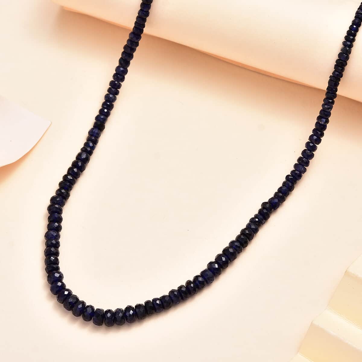 Blue Sapphire Beaded 84.00 ctw Necklace 18 Inches in Rhodium Over Sterling Silver image number 1