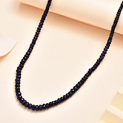 Blue Sapphire Beaded 84.00 ctw Necklace 18 Inches in Rhodium Over Sterling Silver