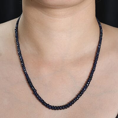 Blue Sapphire Beaded 84.00 ctw Necklace 18 Inches in Rhodium Over Sterling Silver