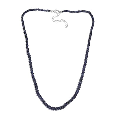 Blue Sapphire Beaded 84.00 ctw Necklace 18 Inches in Rhodium Over Sterling Silver
