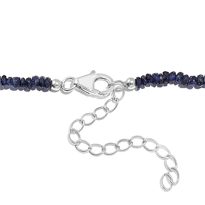 Blue Sapphire Beaded 84.00 ctw Necklace 18 Inches in Rhodium Over Sterling Silver
