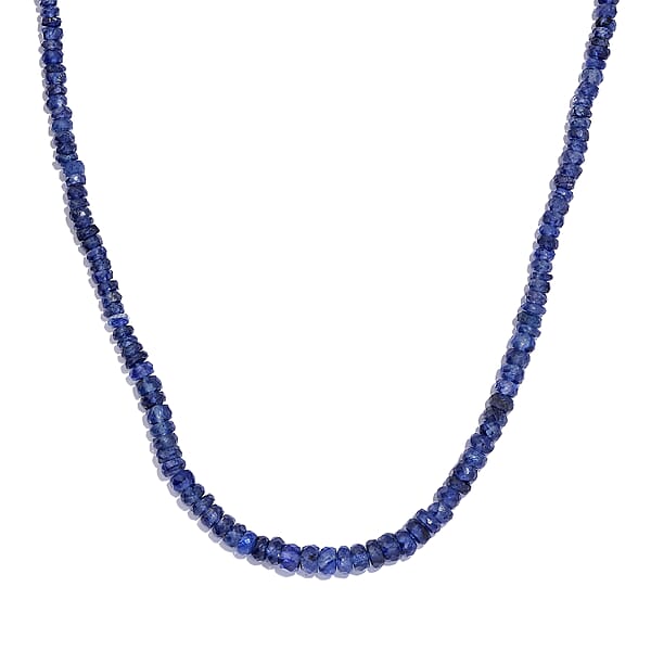 Blue Sapphire Beaded 68.00 ctw Necklace 18 Inches in Rhodium Over Sterling Silver