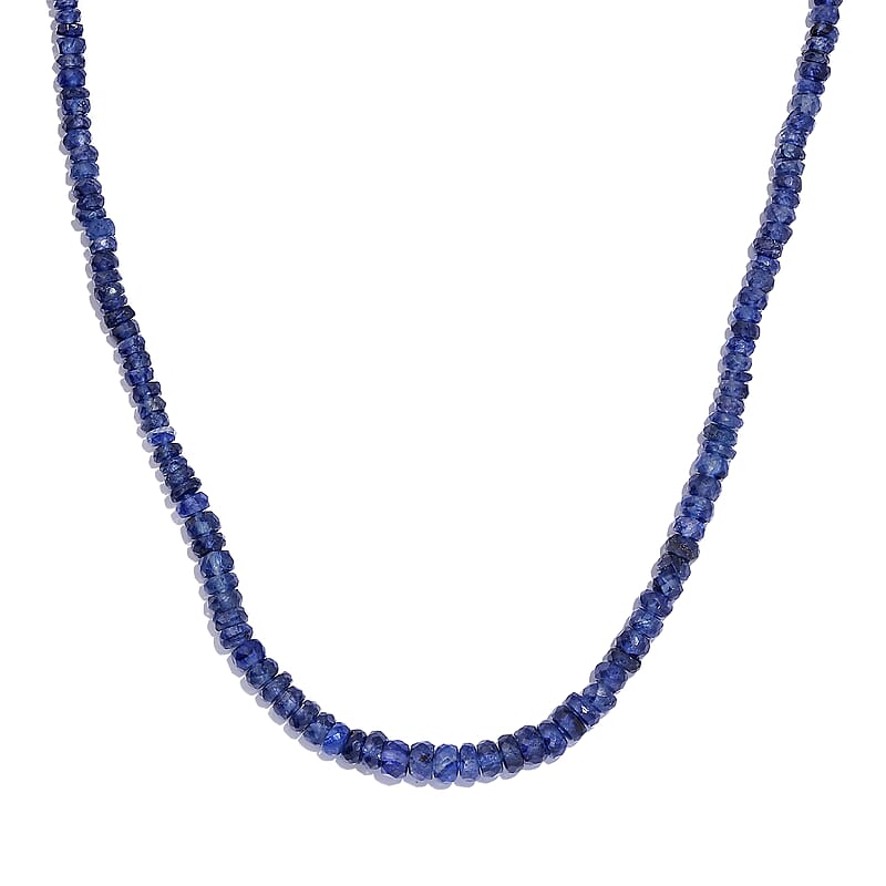 Blue Sapphire Beaded 68.00 ctw Necklace 18 Inches in Rhodium Over Sterling Silver
