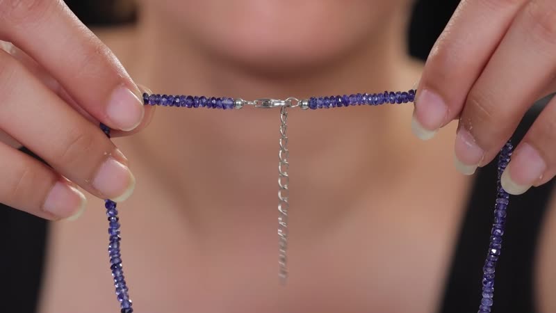 Blue Sapphire Beaded 68.00 ctw Necklace 18 Inches in Rhodium Over Sterling Silver