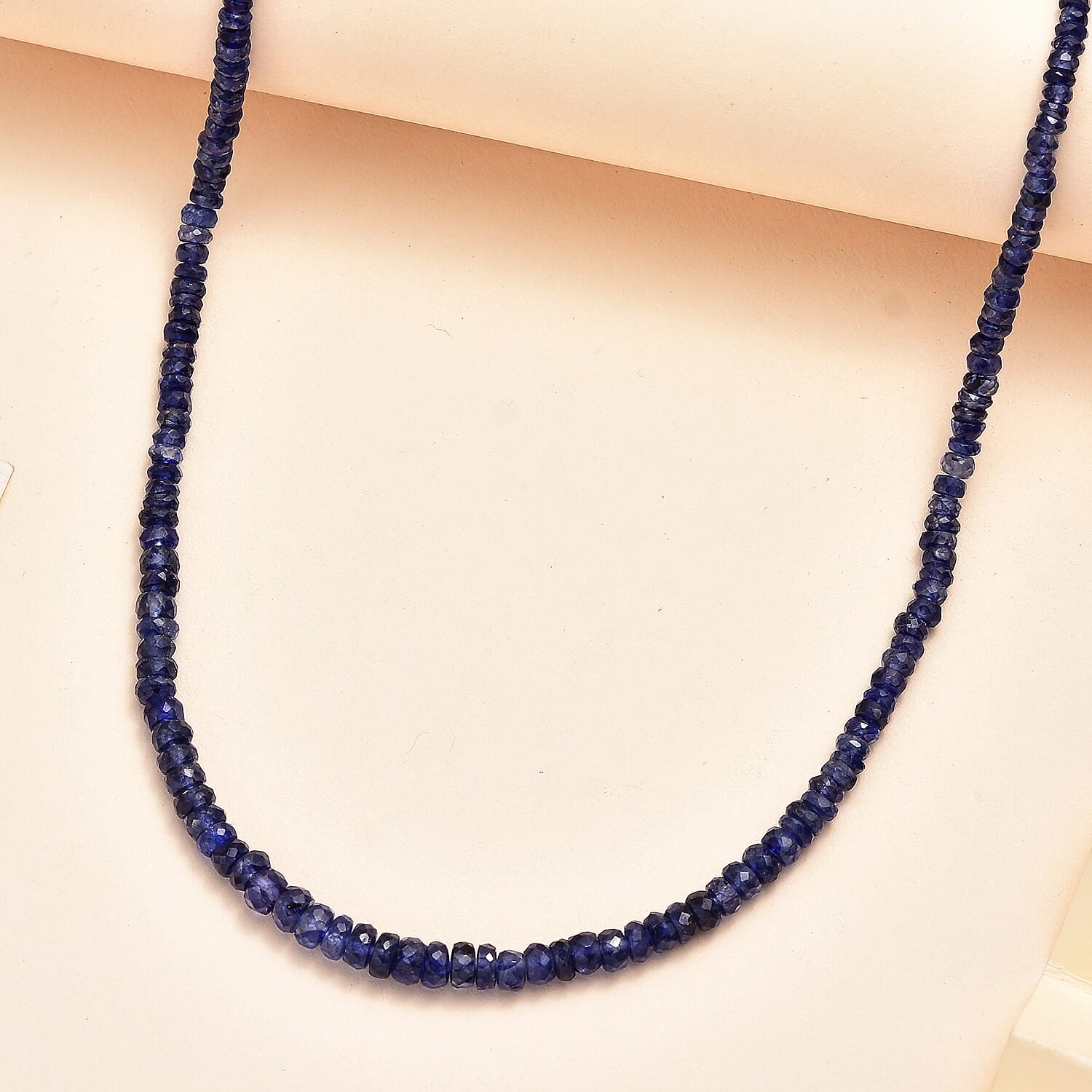 Blue Sapphire Beaded 68.00 ctw Necklace 18 Inches in Rhodium Over Sterling Silver