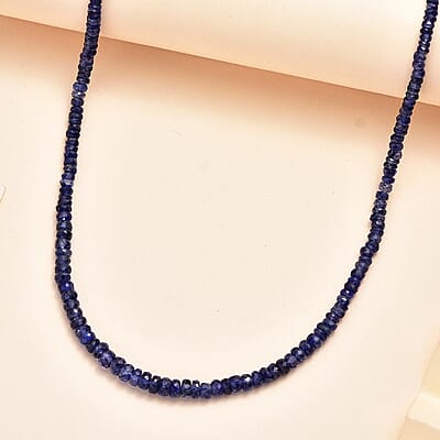 Blue Sapphire Beaded 68.00 ctw Necklace 18 Inches in Rhodium Over Sterling Silver