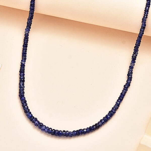 Blue Sapphire Beaded 68.00 ctw Necklace 18 Inches in Rhodium Over Sterling Silver