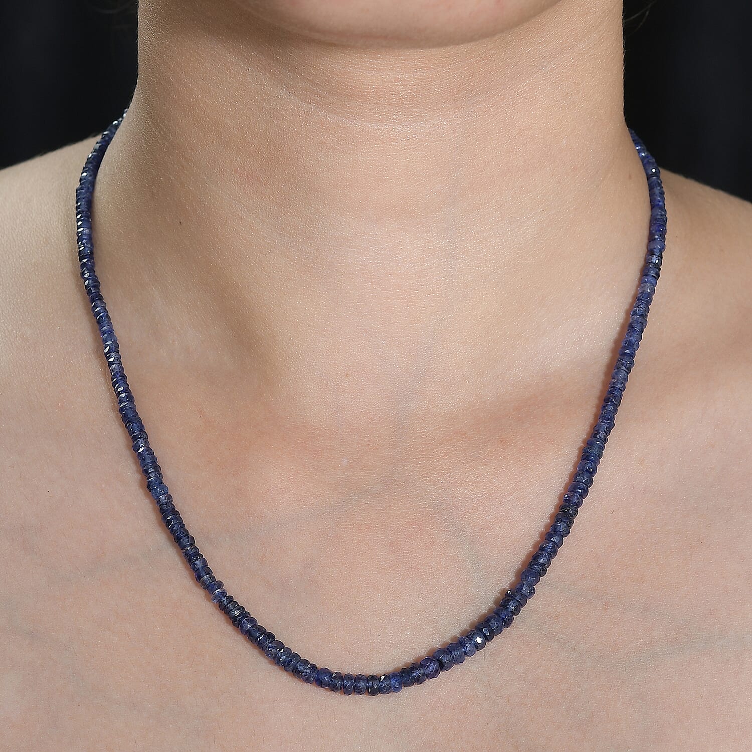 Blue Sapphire Beaded 68.00 ctw Necklace 18 Inches in Rhodium Over Sterling Silver