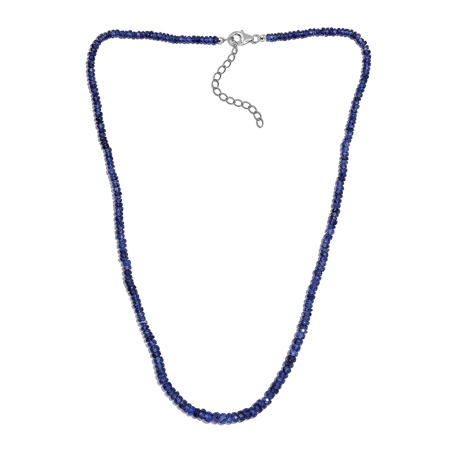 Blue Sapphire Beaded 68.00 ctw Necklace 18 Inches in Rhodium Over Sterling Silver