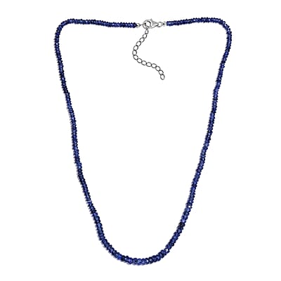 Blue Sapphire Beaded 68.00 ctw Necklace 18 Inches in Rhodium Over Sterling Silver