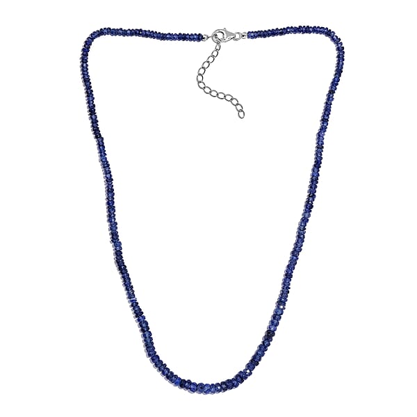 Blue Sapphire Beaded 68.00 ctw Necklace 18 Inches in Rhodium Over Sterling Silver