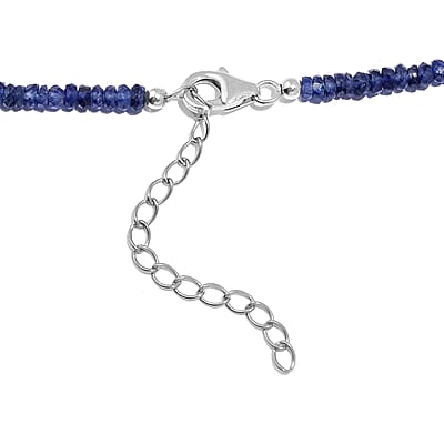 Blue Sapphire Beaded 68.00 ctw Necklace 18 Inches in Rhodium Over Sterling Silver