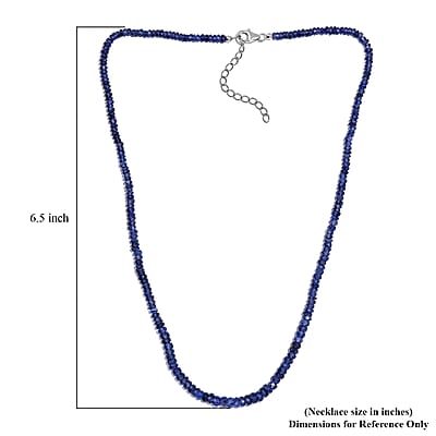 Blue Sapphire Beaded 68.00 ctw Necklace 18 Inches in Rhodium Over Sterling Silver