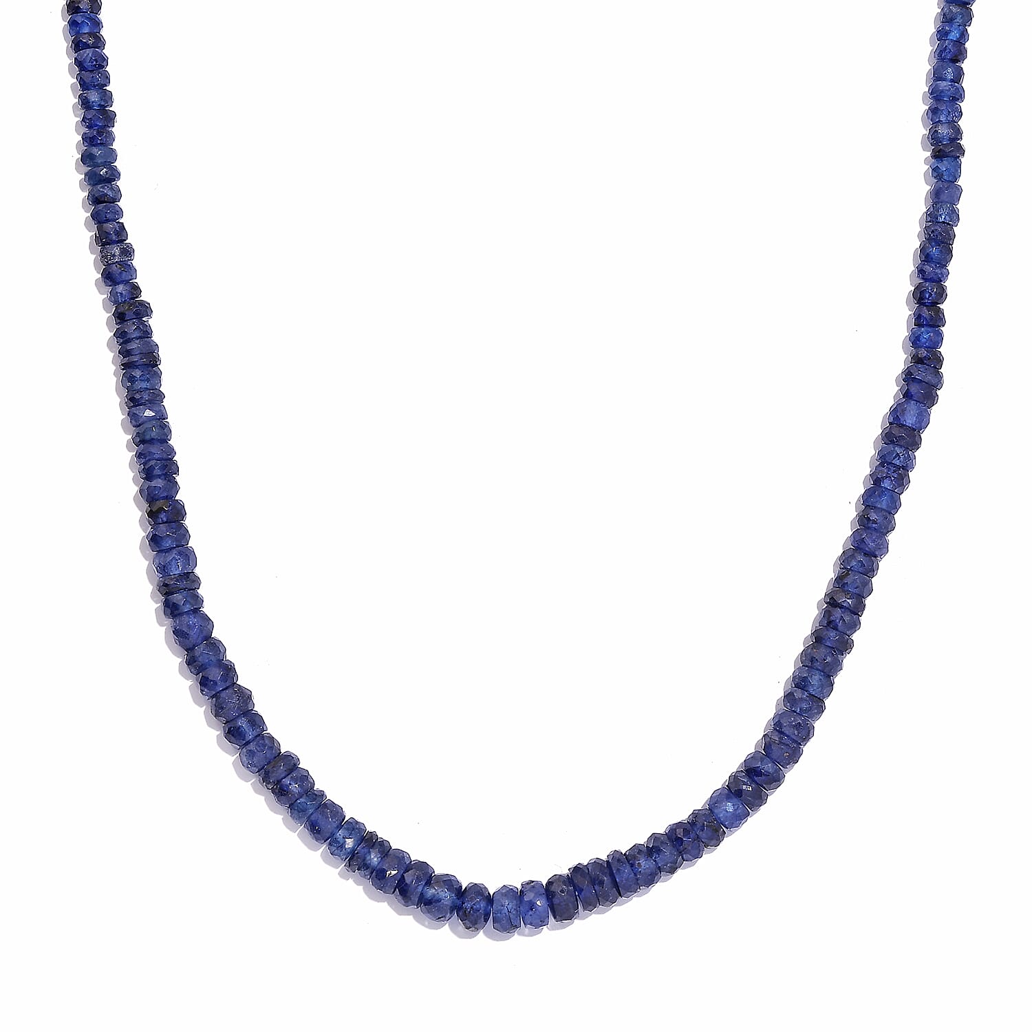 Blue Sapphire Beaded 100.00 ctw Necklace 18 Inches in Rhodium Over Sterling Silver