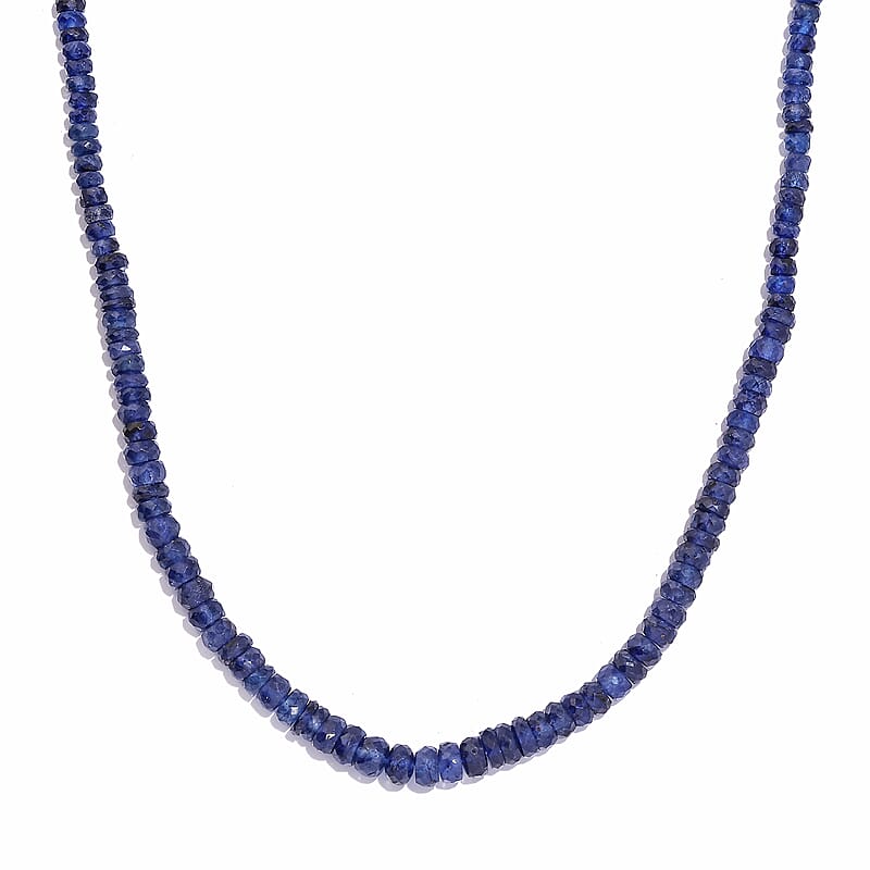 Blue Sapphire Beaded 100.00 ctw Necklace 18 Inches in Rhodium Over Sterling Silver