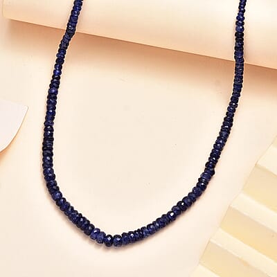 Blue Sapphire Beaded 100.00 ctw Necklace 18 Inches in Rhodium Over Sterling Silver