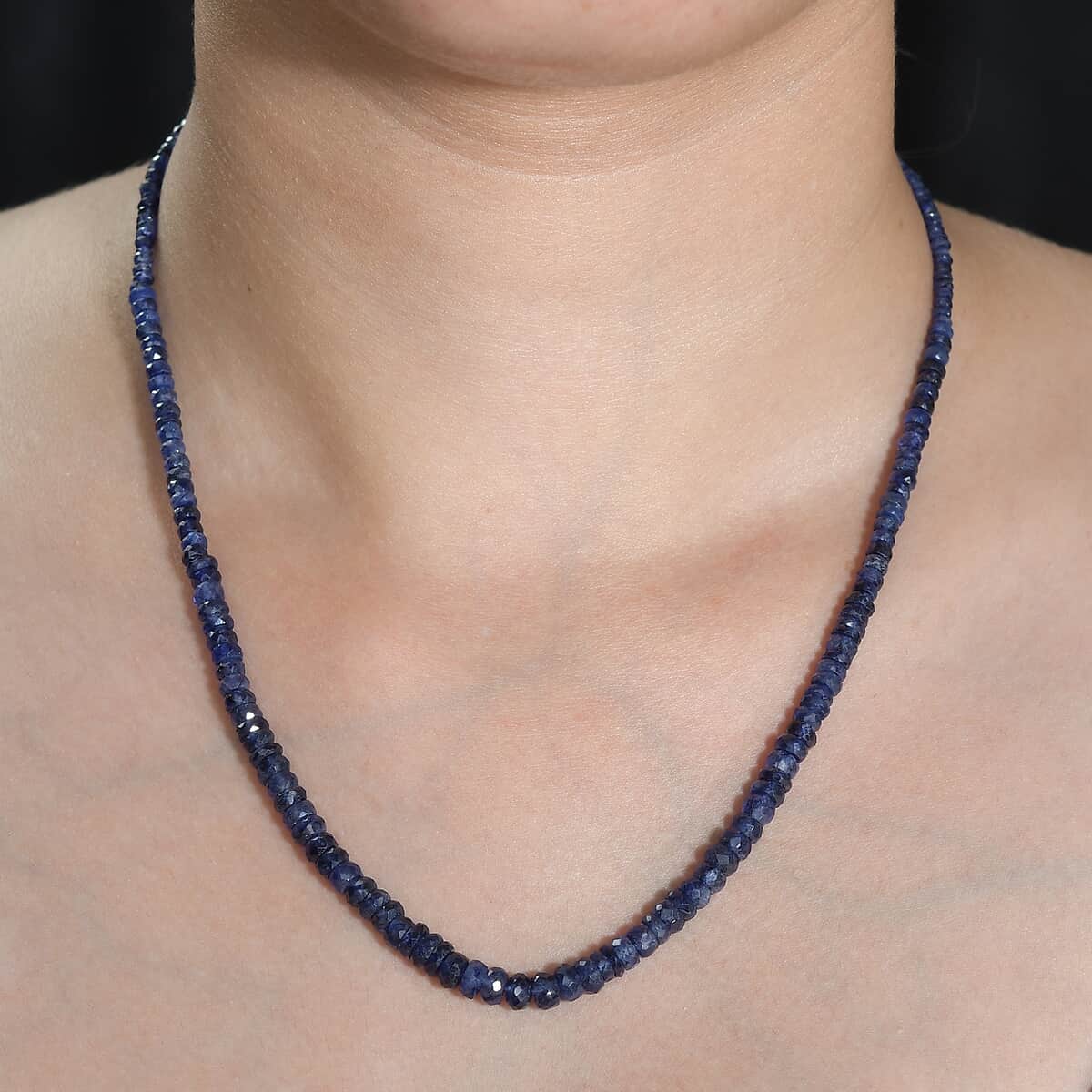 Blue Sapphire Beaded 100.00 ctw Necklace 18 Inches in Rhodium Over Sterling Silver image number 2