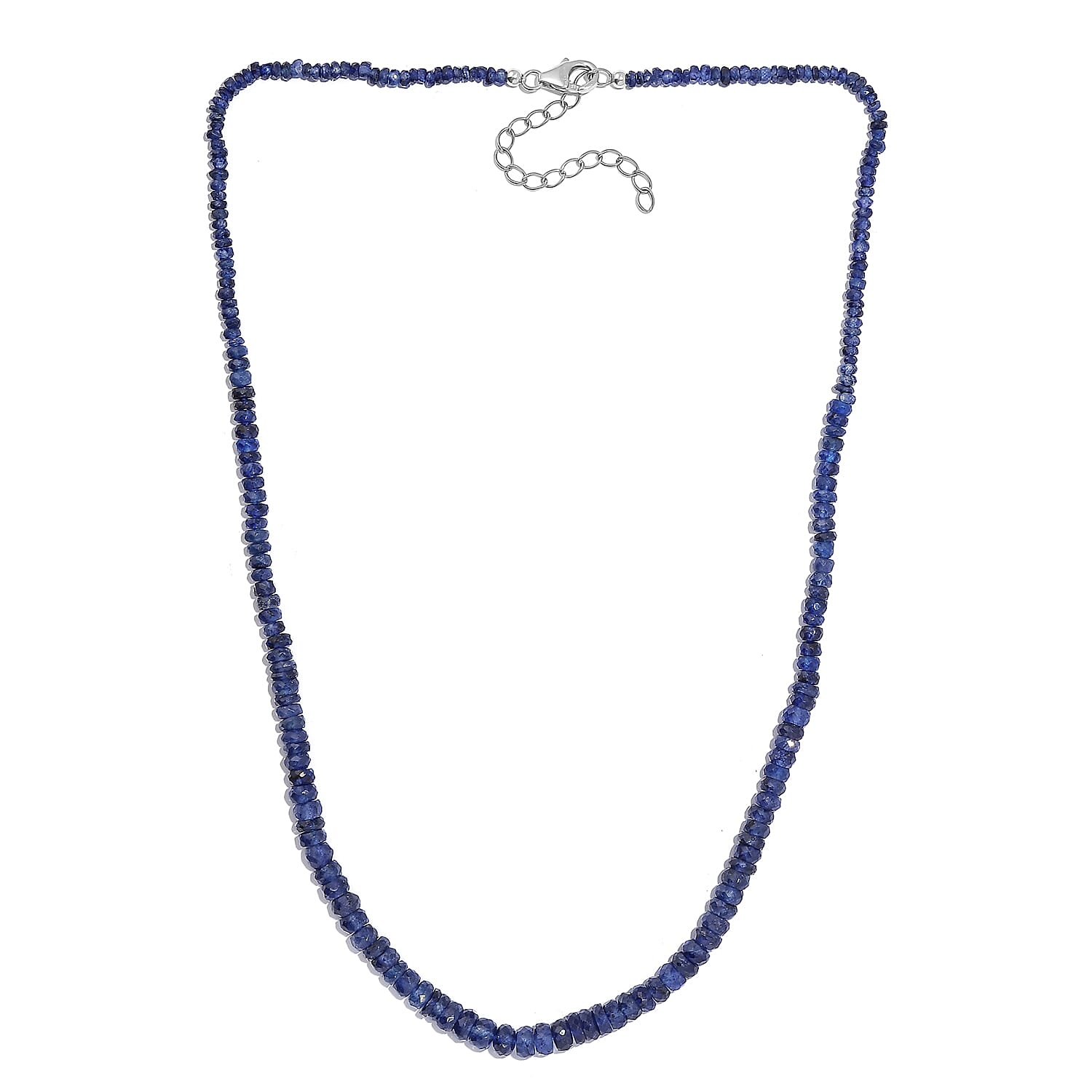 Blue Sapphire Beaded 100.00 ctw Necklace 18 Inches in Rhodium Over Sterling Silver