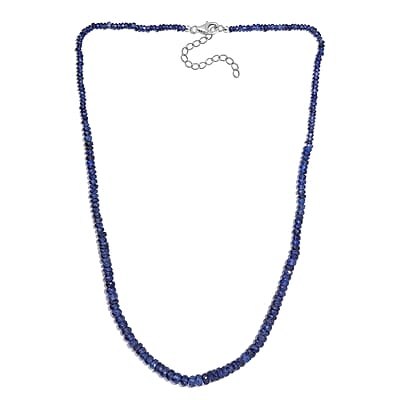 Blue Sapphire Beaded 100.00 ctw Necklace 18 Inches in Rhodium Over Sterling Silver