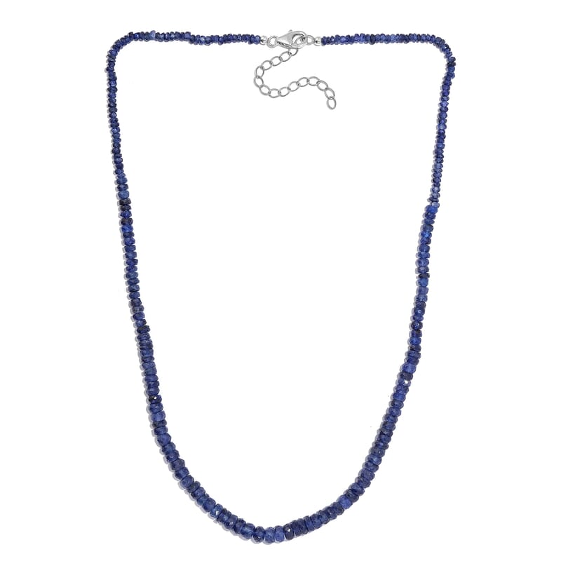 Blue Sapphire Beaded 100.00 ctw Necklace 18 Inches in Rhodium Over Sterling Silver