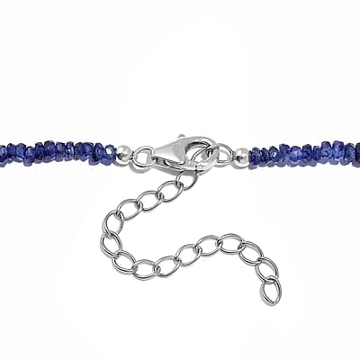 Blue Sapphire Beaded 100.00 ctw Necklace 18 Inches in Rhodium Over Sterling Silver