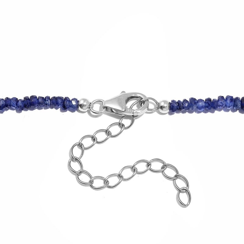 Blue Sapphire Beaded 100.00 ctw Necklace 18 Inches in Rhodium Over Sterling Silver