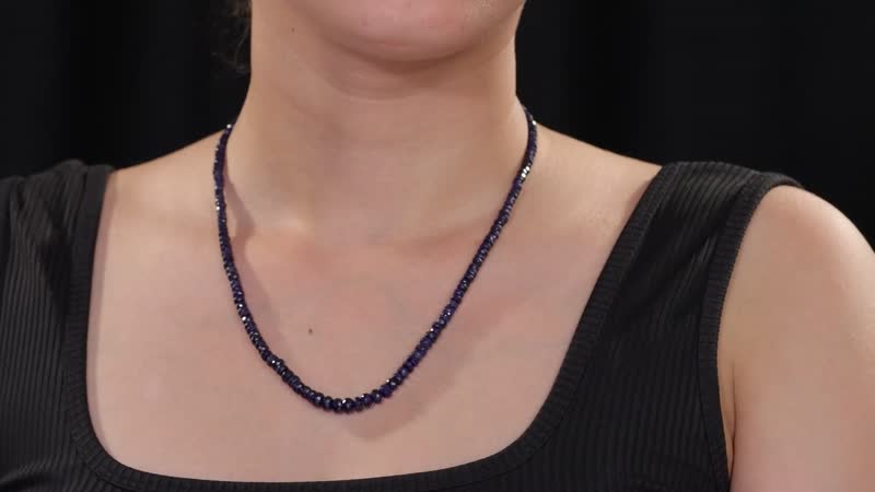Blue Sapphire Beaded 94.00 ctw Necklace in Rhodium Over Sterling Silver 18-20 Inches