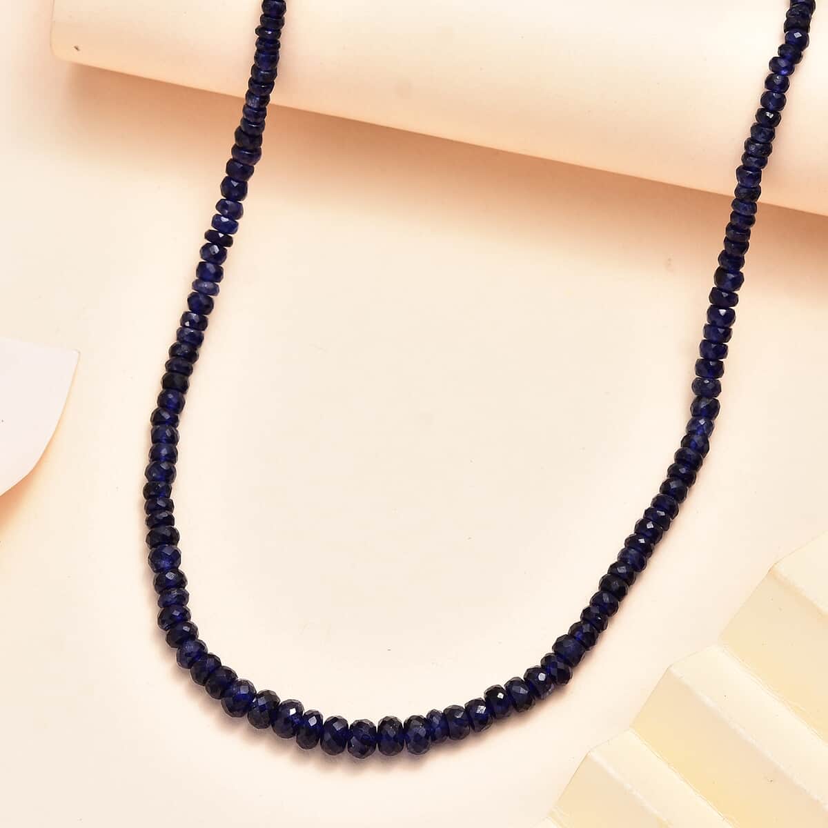 Blue Sapphire Beaded 94.00 ctw Necklace 18 Inches in Rhodium Over Sterling Silver image number 1