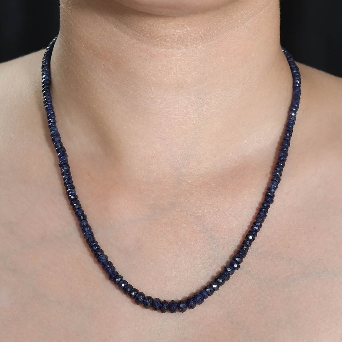 Blue Sapphire Beaded 94.00 ctw Necklace 18 Inches in Rhodium Over Sterling Silver image number 2