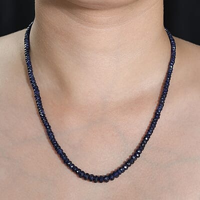 Blue Sapphire Beaded 94.00 ctw Necklace in Rhodium Over Sterling Silver 18-20 Inches