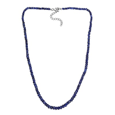 Blue Sapphire Beaded 94.00 ctw Necklace in Rhodium Over Sterling Silver 18-20 Inches