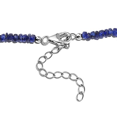 Blue Sapphire Beaded 94.00 ctw Necklace in Rhodium Over Sterling Silver 18-20 Inches