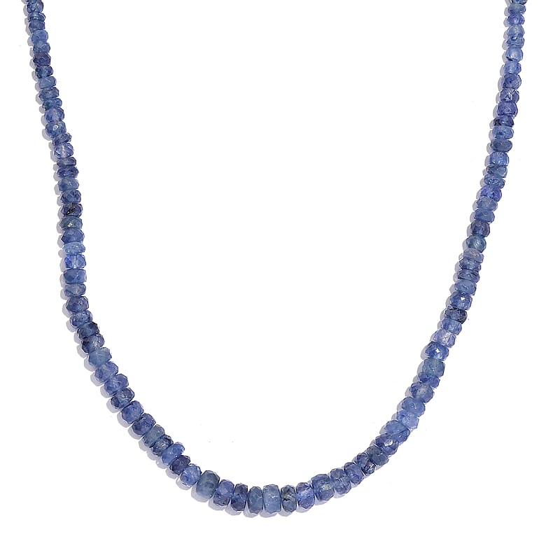 Blue Sapphire Beaded 70.00 ctw Necklace 18 Inches in Rhodium Over Sterling Silver