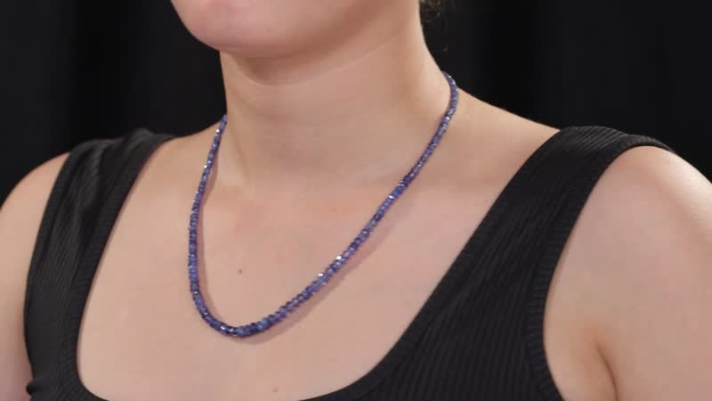 Blue Sapphire Beaded 70.00 ctw Necklace 18 Inches in Rhodium Over Sterling Silver