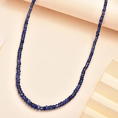 Blue Sapphire Beaded 70.00 ctw Necklace 18 Inches in Rhodium Over Sterling Silver