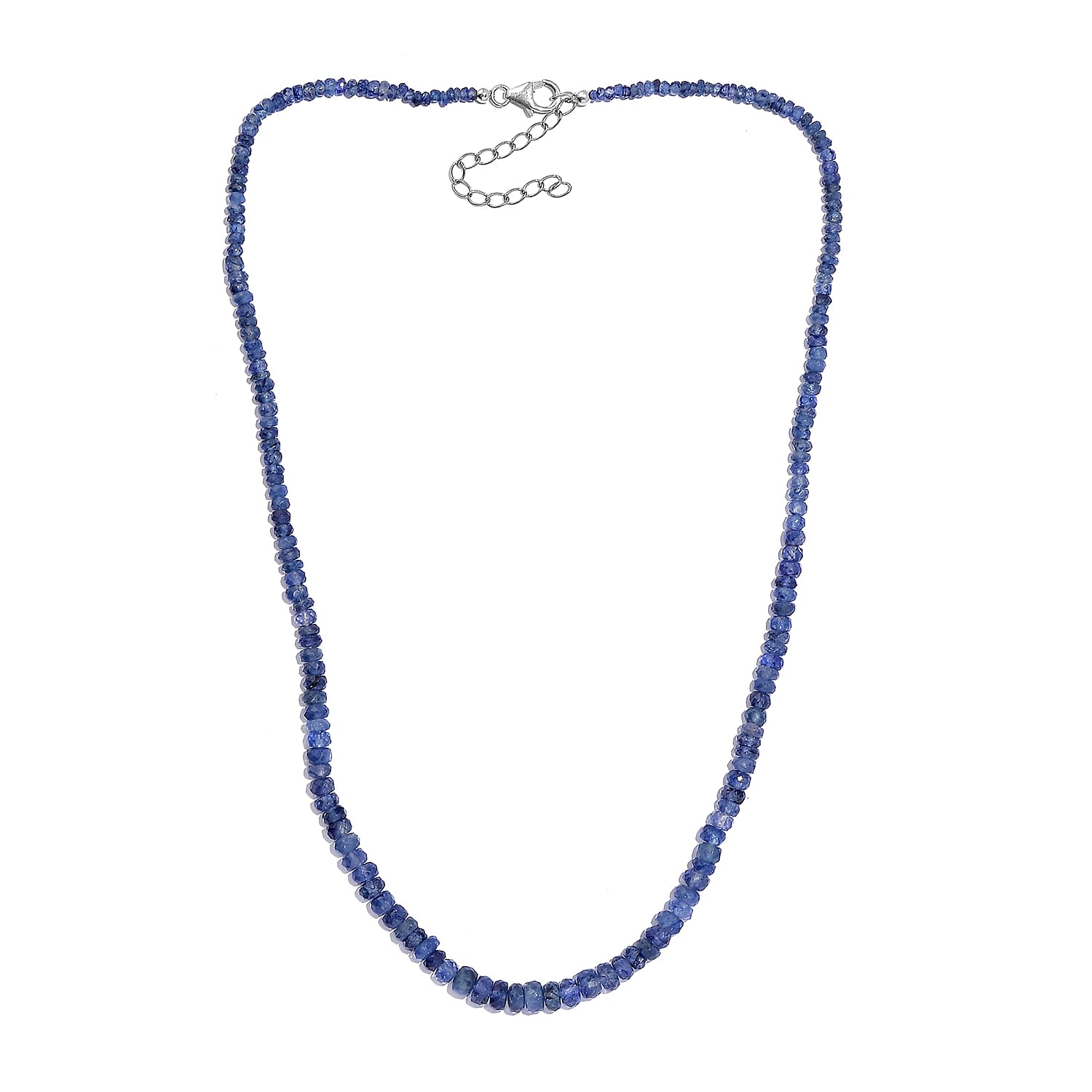 Blue Sapphire Beaded 70.00 ctw Necklace 18 Inches in Rhodium Over Sterling Silver