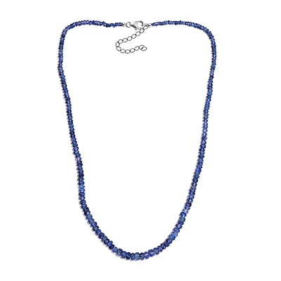 Blue Sapphire Beaded 70.00 ctw Necklace 18 Inches in Rhodium Over Sterling Silver
