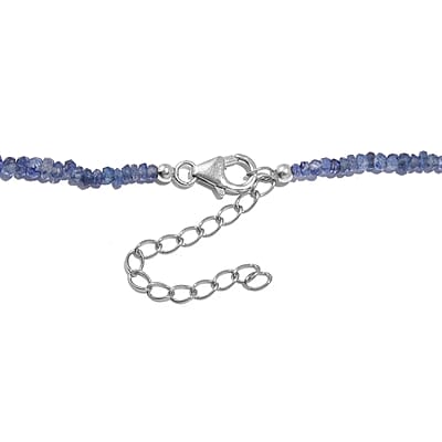 Blue Sapphire Beaded 70.00 ctw Necklace 18 Inches in Rhodium Over Sterling Silver