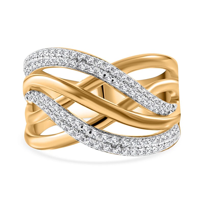 Simulated Diamond 1.00 ctw Ring in 18K Yellow Gold Plated Sterling Silver (Size 9.0)