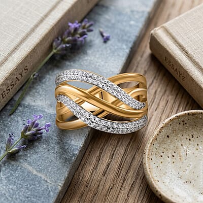 Simulated Diamond 1.00 ctw Ring in 18K Yellow Gold Plated Sterling Silver (Size 9.0)