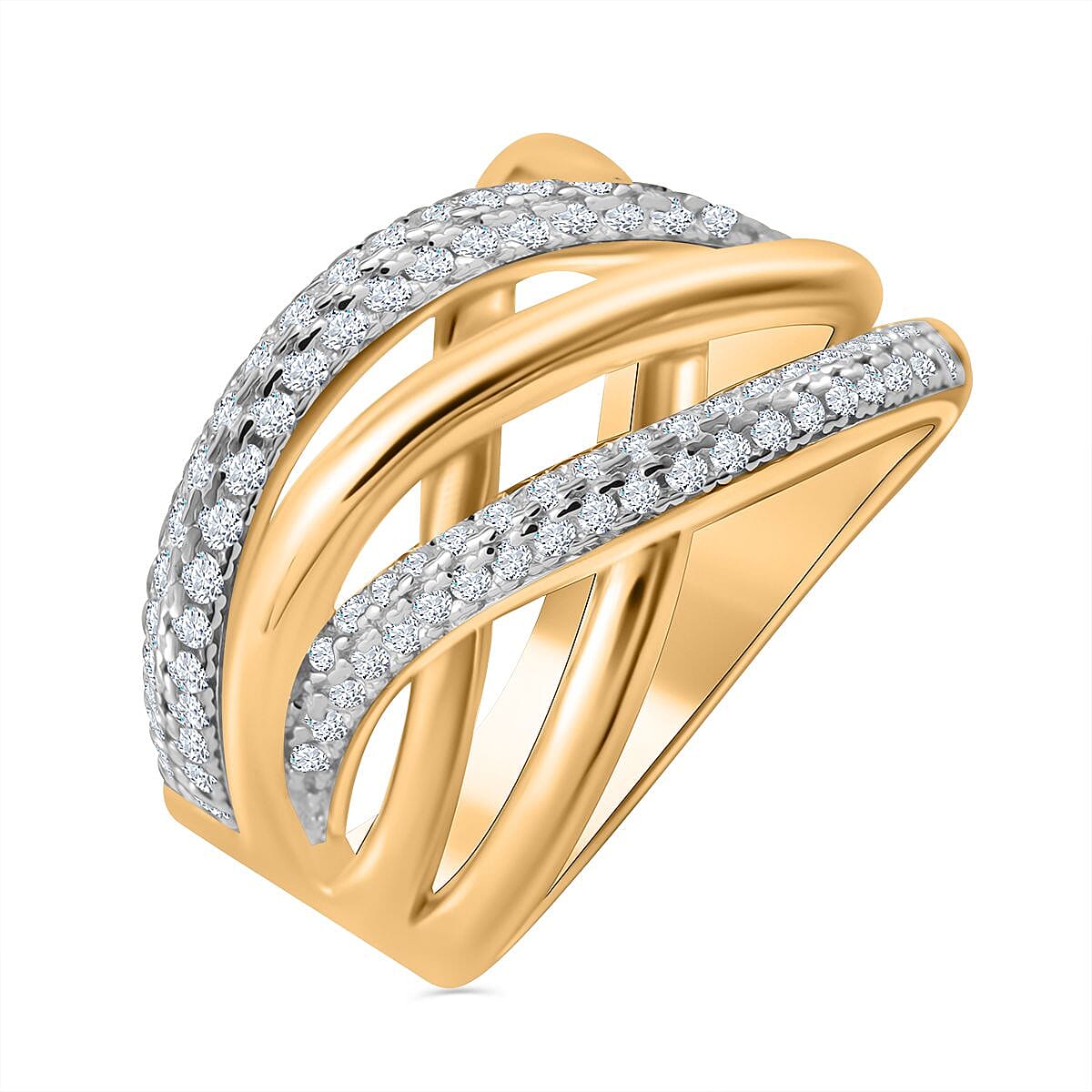 Simulated Diamond 1.00 ctw Ring in 18K Yellow Gold Plated Sterling Silver (Size 9.0)