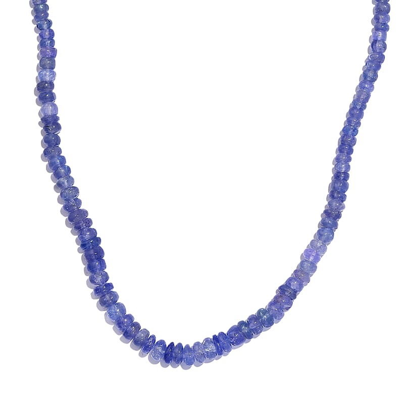 Tanzanite Beaded 128.00 ctw Necklace 18 Inches in Rhodium Over Sterling Silver