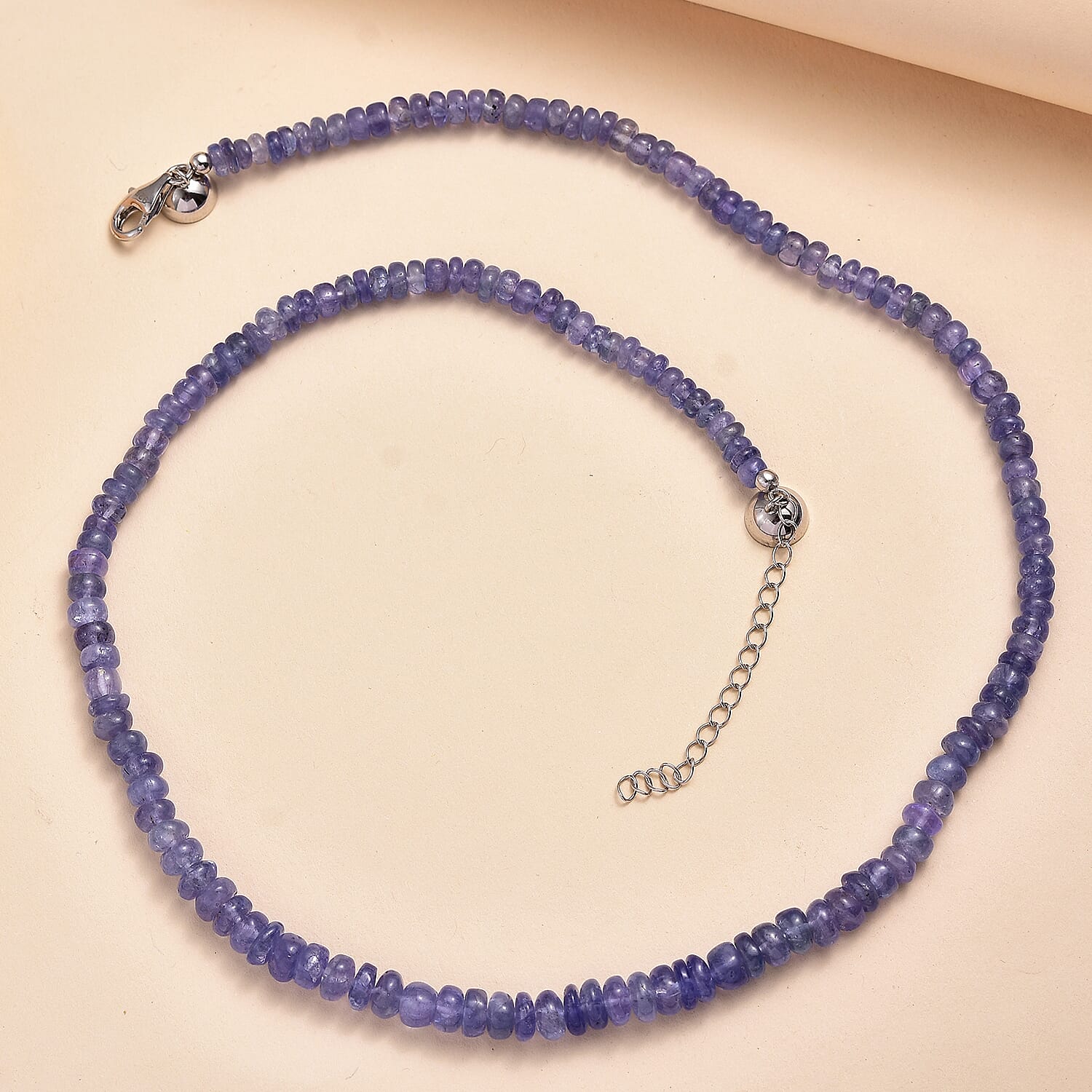 Tanzanite Beaded 128.00 ctw Necklace 18 Inches in Rhodium Over Sterling Silver