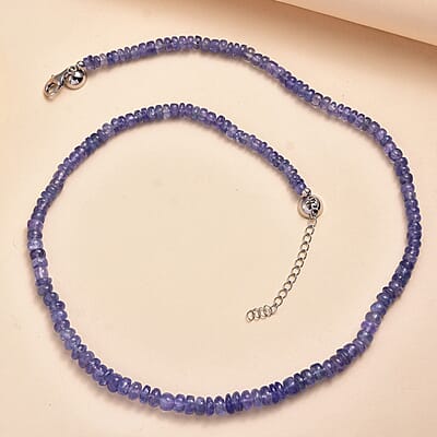 Tanzanite Beaded 128.00 ctw Necklace 18 Inches in Rhodium Over Sterling Silver