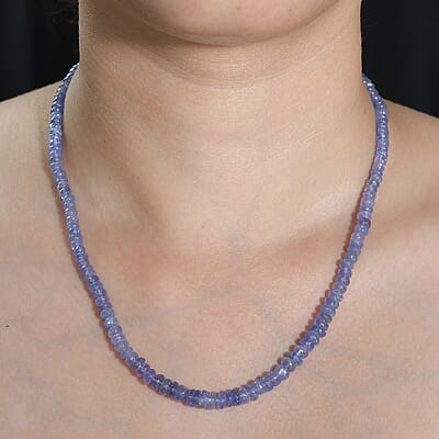 Tanzanite Beaded 128.00 ctw Necklace 18 Inches in Rhodium Over Sterling Silver