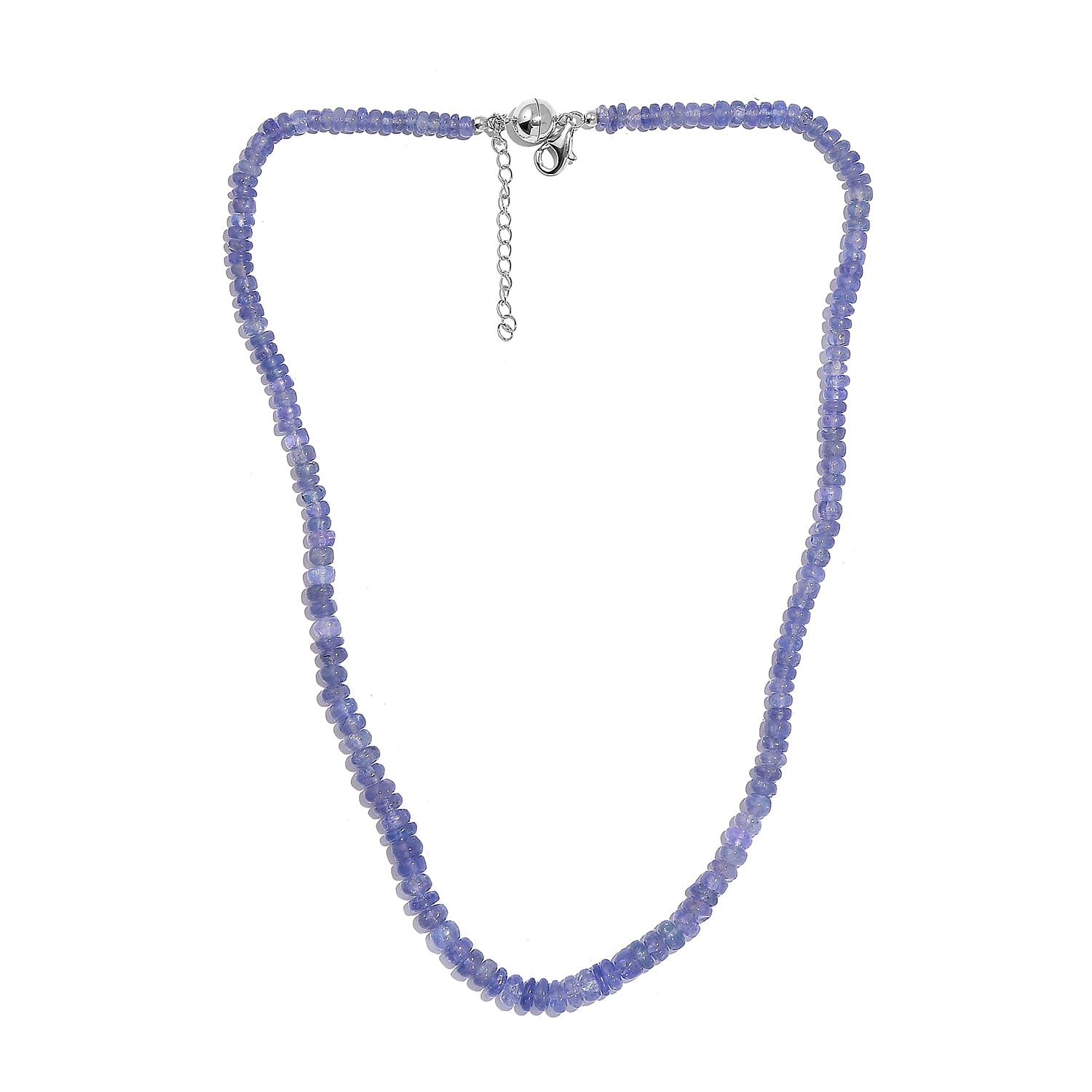 Tanzanite Beaded 128.00 ctw Necklace 18 Inches in Rhodium Over Sterling Silver